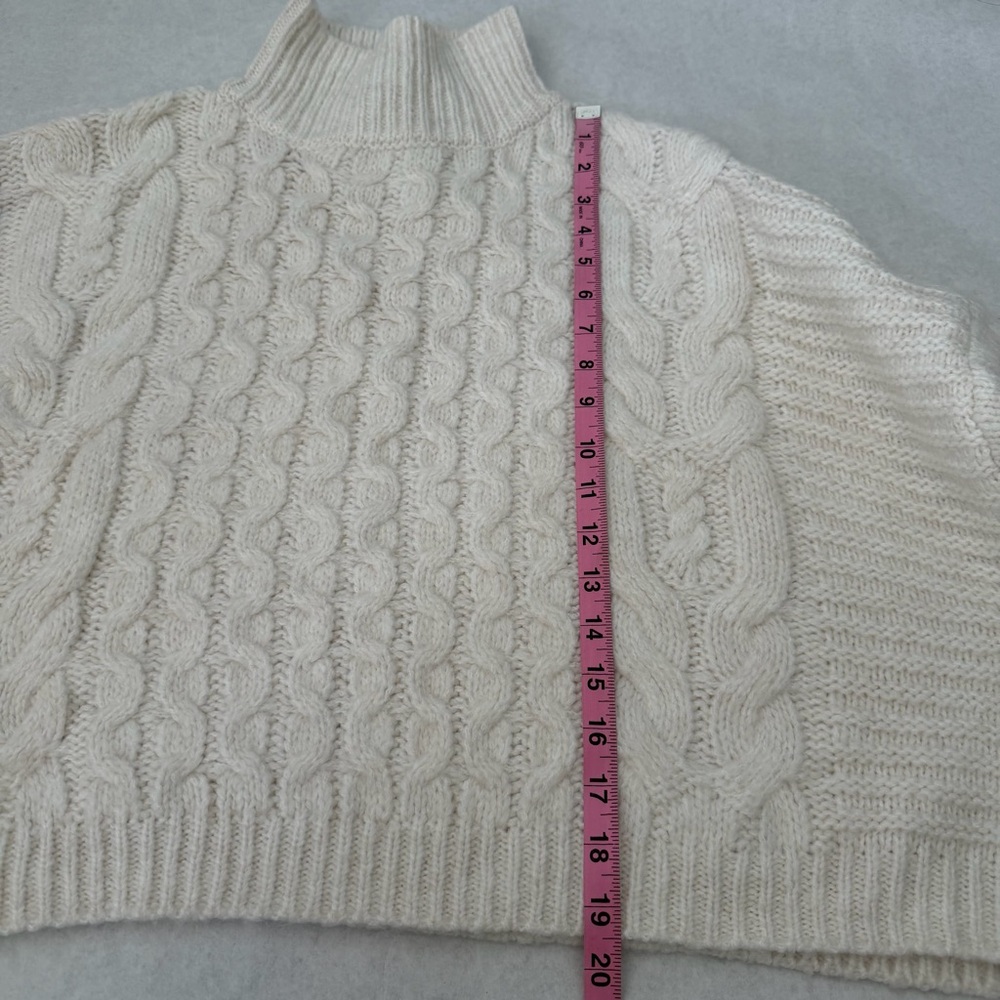 Topshop Cream Chunky Cable Balloon Long Sleeve Boho Cozy Knit Sweater  Size 14 - Picture 10 of 12